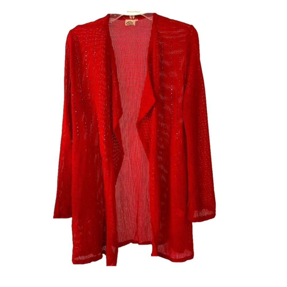 Open Sweater Long Sleeve open weave pattern with sparkle studs on breast sides